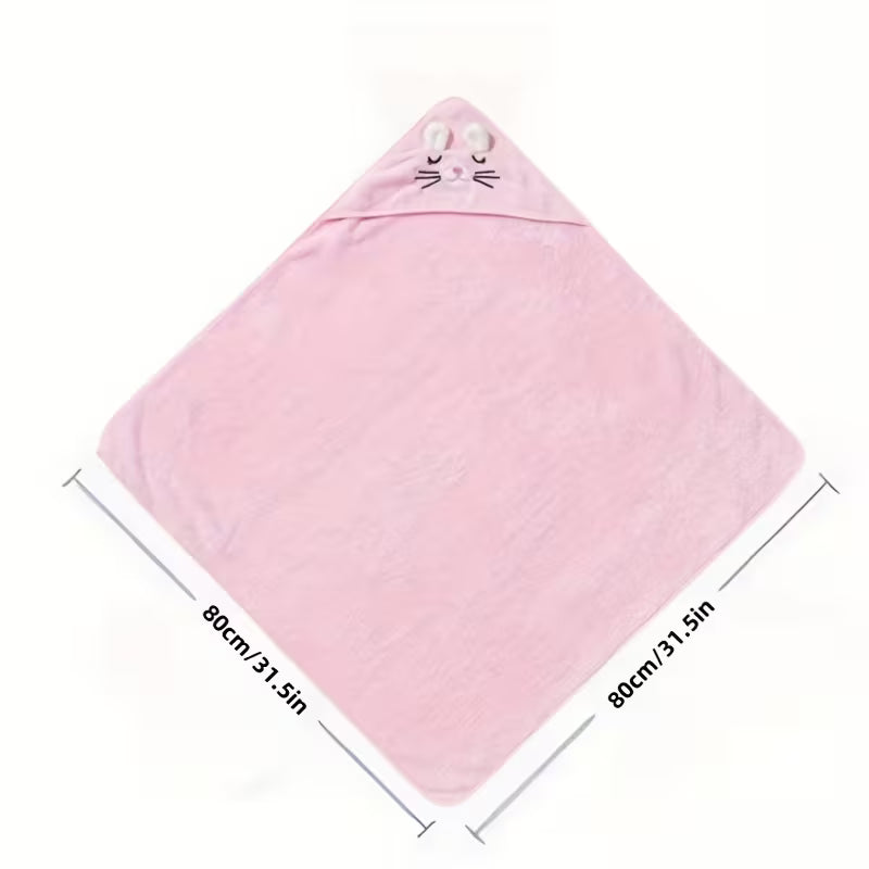 BYFT Spring Microfiber Baby Bath Towel with Hood White 80 x 80 Cm , Suitable for Infants Aged 0-2 Years, Set of 01