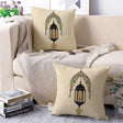 BYFT Eid-Themed Pillow Covers with Beige Background, Featuring Exquisite Ramadan Lantern and Floral Patterns,(Pillow Inserts Not Included) Set of 02 Pcs