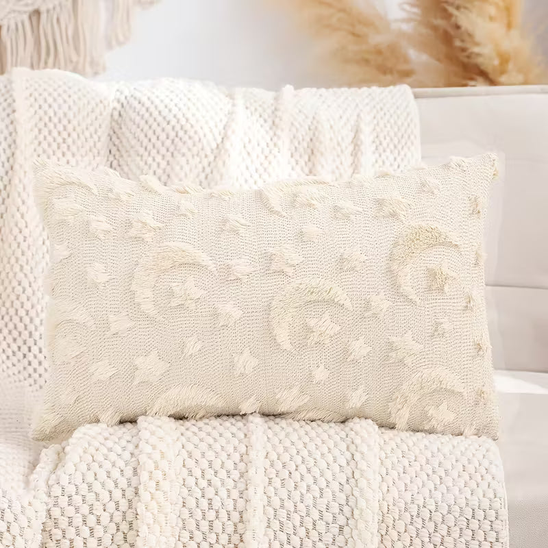 BYFT Ramadan Inspired Decorative Throw Pillow Cover with Crescent Moon & Star Embroidery 30 x 50 Cm Set of 01 Pcs (Without Insert)