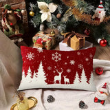 BYFT Festive Christmas Pillow Covers 2pcs - Red Snowflake, Reindeer & Snowman Design, Winter Farmhouse Home Decor, Zippered, Machine Washable, Polyester, Ideal for Holiday Living Room or Bedroom, Christmas Decorations