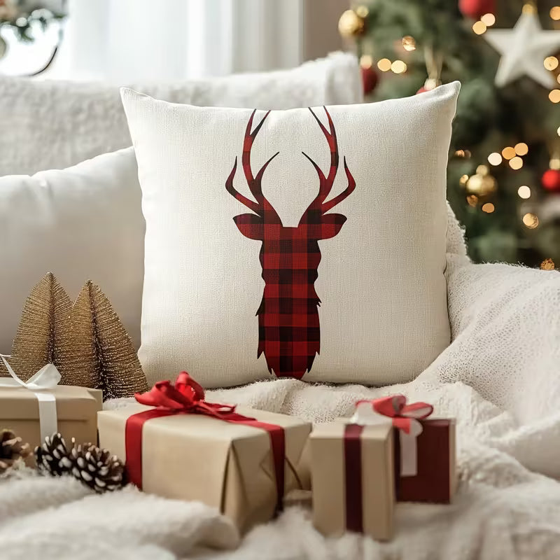 BYFT 4pcs Christmas Pillow Covers - Reversible -Style Cushion Covers with Zipper Closure, 44.96x44.96 cm, Red & Green Holiday Decorations, Machine Washable Polyester