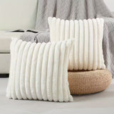 BYFT Faux Fur Plush Decorative Creamy White Throw Pillow Cover 45 x 45 Cm Set of 02pcs