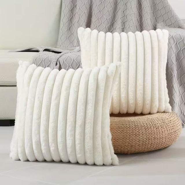 BYFT Faux Fur Plush Decorative Creamy White Throw Pillow Cover 45 x 45 Cm Set of 02pcs