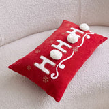 BYFT "HOHOHO" Christmas Pillowcase 50 x 30 cm, Decorative Pillow Cover with 3 Hand-Sewn Pom-Poms, Christmas Warm Home Sofa Decor Throw Pillow Cover, Ideal Holiday Gift, Insert Not Included