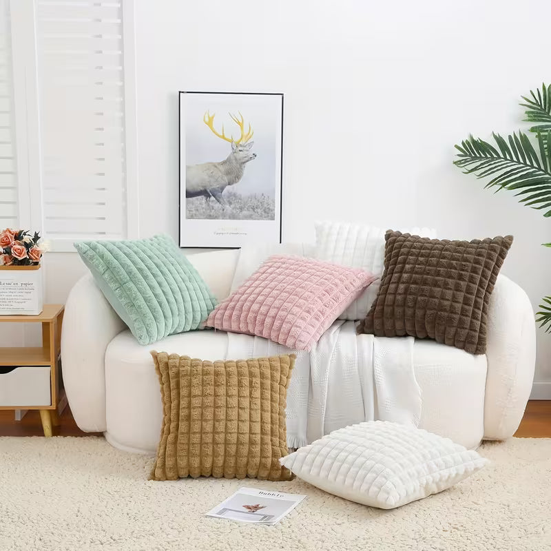 BYFT Pillowcases with Artificial Plush Plaid Texture set of 2pcs