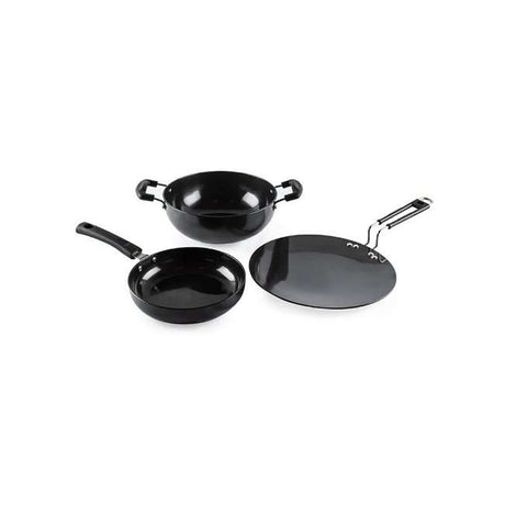 G-Happy Home 3-Piece Cookware Set | Roti Tawa 25cm, Fry Pan 24cm, Deep Kadhai 24cm - Hard Anodised Cookware