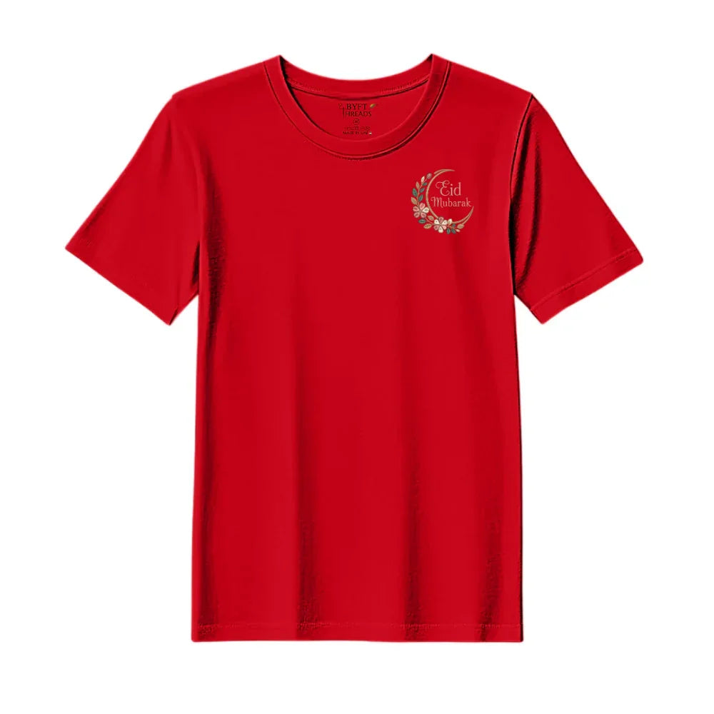 BYFT Threads Embroidered For You T-Shirt - Floral Eid Mubarak Designed