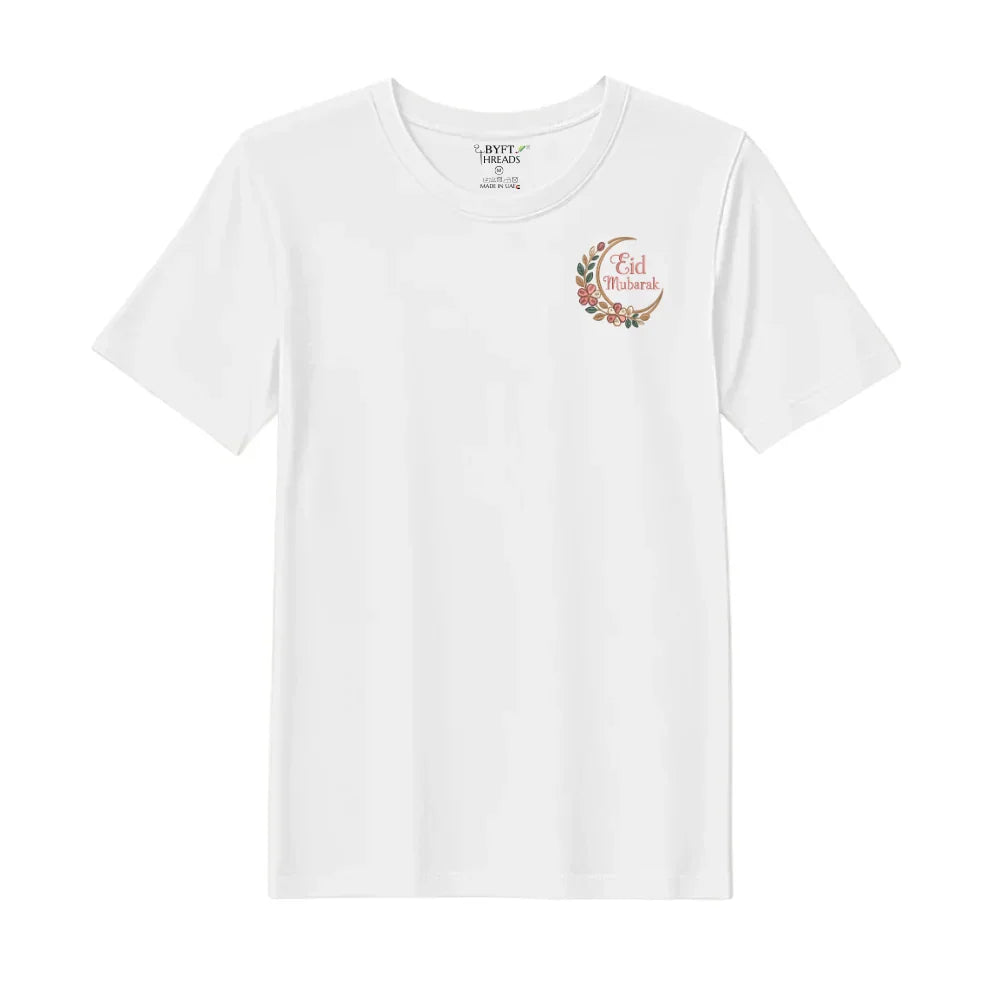 BYFT Threads Embroidered For You T-Shirt - Floral Eid Mubarak Designed