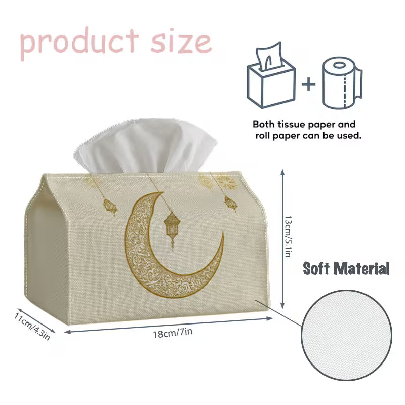 BYFT Elegant Oriental Celestial - Decorative Tissue Box, Crescent Moon Lantern Golden (Only Cover) Set of 01 Pcs