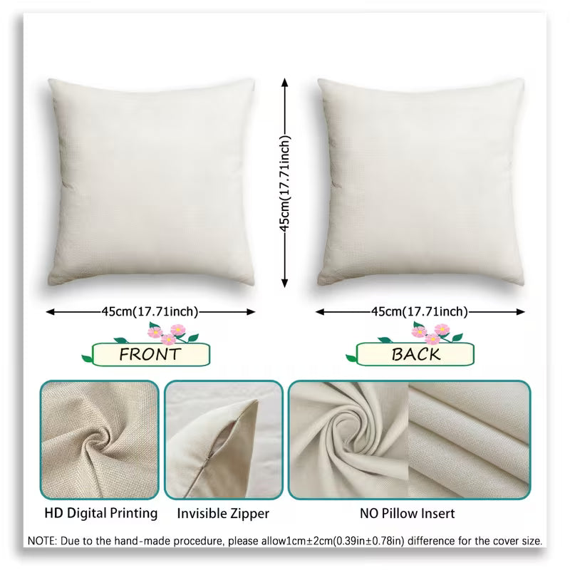 BYFT Imitation Linen Pillow Covers(without Insert) Ramadan and Eid Decorative Patterns, Single-Sided Print, 45 x 45 Cm Set of 02 Pcs