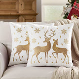 BYFT Christmas Soft Velvet Throw Pillow Covers, Set of 2pcs Deer Snowflake Embroidery Decorative Throw Pillow Case Luxurious Sofa Cushion Cover for Home Christmas Decoration 18"x18"(45x45cm)