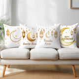 BYFT Golden Ramadan Lantern and Moon Pattern Pillow Covers 45 x 45 Cm, Polyester, Set of 04 Pcs