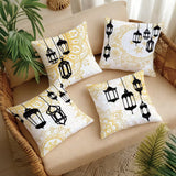 BYFT Modern White & Golden Islamic Print Pillowcases Suitable for Ramadan 45 x 45 Cm - Single-Sided Lantern & Minaret Patterns (No Insert) Set of 04 Pcs