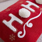 BYFT "HOHOHO" Christmas Pillowcase 50 x 30 cm, Decorative Pillow Cover with 3 Hand-Sewn Pom-Poms, Christmas Warm Home Sofa Decor Throw Pillow Cover, Ideal Holiday Gift, Insert Not Included