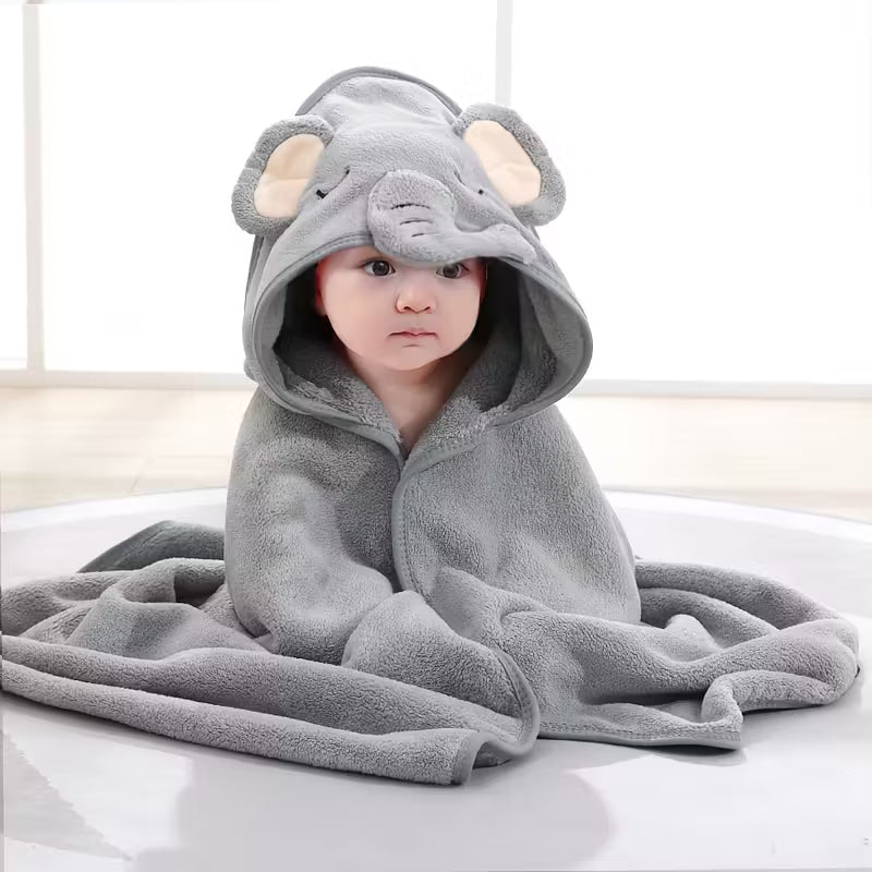 BYFT Spring Microfiber Baby Bath Towel with Hood Grey 80 x 80 Cm , Suitable for Infants Aged 0-2 Years, Set of 01