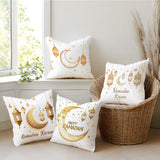 BYFT Golden Ramadan Lantern and Moon Pattern Pillow Covers 45 x 45 Cm, Polyester, Set of 04 Pcs