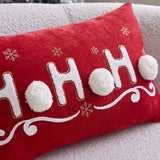BYFT "HOHOHO" Christmas Pillowcase 50 x 30 cm, Decorative Pillow Cover with 3 Hand-Sewn Pom-Poms, Christmas Warm Home Sofa Decor Throw Pillow Cover, Ideal Holiday Gift, Insert Not Included