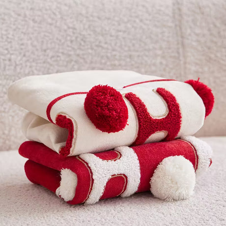 BYFT "HOHOHO" Christmas Pillowcase 50 x 30 cm, Decorative Pillow Cover with 3 Hand-Sewn Pom-Poms, Christmas Warm Home Sofa Decor Throw Pillow Cover, Ideal Holiday Gift, Insert Not Included