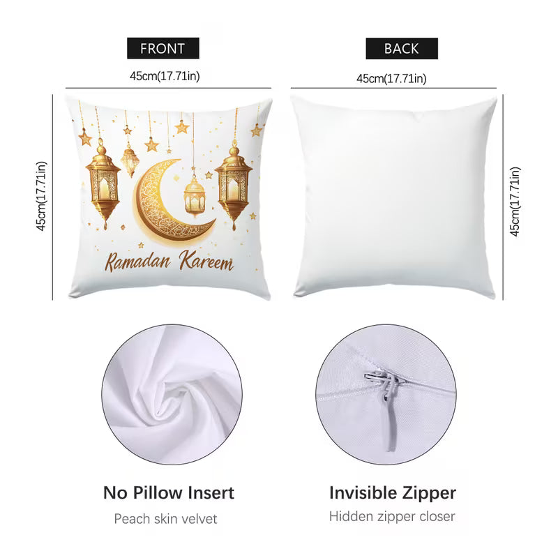 BYFT Golden Ramadan Lantern and Moon Pattern Pillow Covers 45 x 45 Cm, Polyester, Set of 04 Pcs