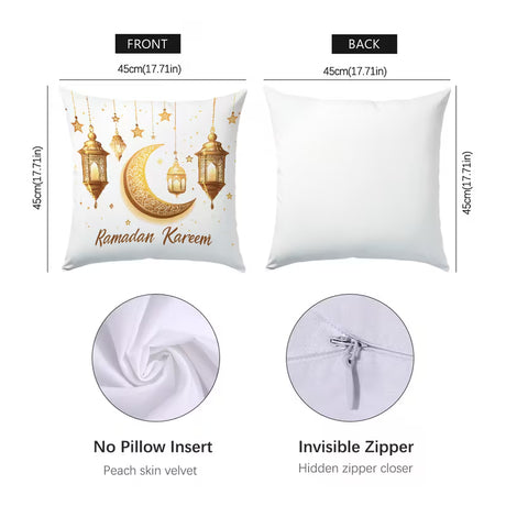 BYFT Golden Ramadan Lantern and Moon Pattern Pillow Covers 45 x 45 Cm, Polyester, Set of 04 Pcs