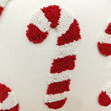 BYFT Handmade Cushion Cover, Christmas Candy Cane Design, Zipper Closure, Modern Style,, Canvas Decorative Cushion Cover, Suitable for Living Room, Bedroom, Study, Car - Filling Not Included, Sofa Cushion 45x45cm, Bedroom Accent
