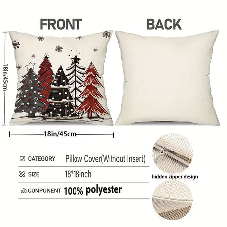 BYFT Set of 4 Vintage Christmas Throw Pillow Covers 45.72cm x 45.72cm, Farmhouse Holiday Decorative Cushion Cases with Christmas Tree and Truck, Plaid Winter Season Polyester Pillowcases for Home and Outdoor, Zippered, Hand Wash - Without Inserts