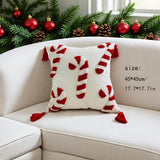 BYFT Handmade Cushion Cover, Christmas Candy Cane Design, Zipper Closure, Modern Style,, Canvas Decorative Cushion Cover, Suitable for Living Room, Bedroom, Study, Car - Filling Not Included, Sofa Cushion 45x45cm, Bedroom Accent