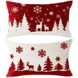 BYFT Festive Christmas Pillow Covers 2pcs - Red Snowflake, Reindeer & Snowman Design, Winter Farmhouse Home Decor, Zippered, Machine Washable, Polyester, Ideal for Holiday Living Room or Bedroom, Christmas Decorations