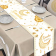 BYFT Patimate Ramadan Kareem & Eid Mubarak Table Runner - White & Golden Islamic Crescent Moon and Star Decorations Set of 01 Pcs