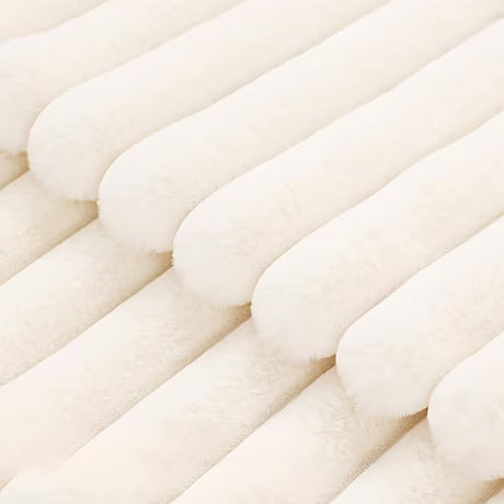 BYFT White Faux Rabbit Fur Bohemian Striped & Solid Square Cushion Covers 45.72 x 45.72 cm (white 2Pcs)