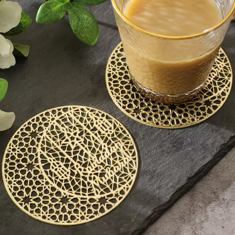 BYFT Star and Moon PVC Golden Foil Hollow Coasters Set of 06 Pcs