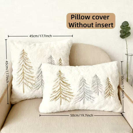 BYFT Festive Christmas Tree Pillow Cover - Luxury Golden and Silvery Embroidered Decorative Pillowcase for Couch, Living Room Indoor Xmas Decor, Christmas Decor, Holiday Decoration, Elegant Holiday Style, Traditional Design, Durable Fabric, Premium