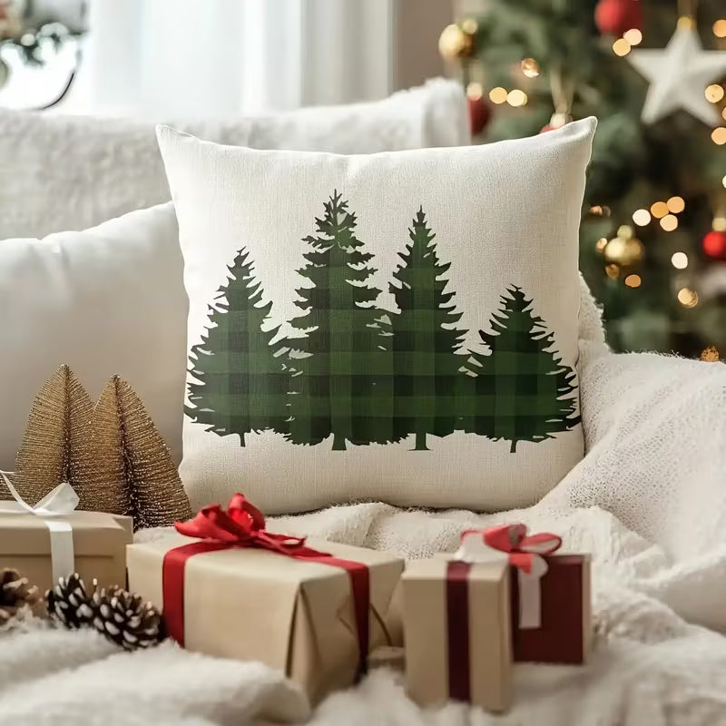 BYFT 4pcs Christmas Pillow Covers - Reversible -Style Cushion Covers with Zipper Closure, 44.96x44.96 cm, Red & Green Holiday Decorations, Machine Washable Polyester