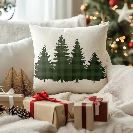 BYFT 4pcs Christmas Pillow Covers - Reversible -Style Cushion Covers with Zipper Closure, 44.96x44.96 cm, Red & Green Holiday Decorations, Machine Washable Polyester
