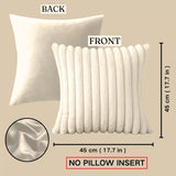 BYFT White Faux Rabbit Fur Bohemian Striped & Solid Square Cushion Covers 45.72 x 45.72 cm (white 2Pcs)