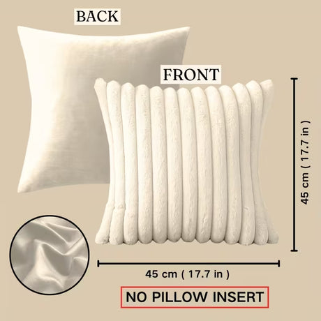 BYFT White Faux Rabbit Fur Bohemian Striped & Solid Square Cushion Covers 45.72 x 45.72 cm (white 2Pcs)