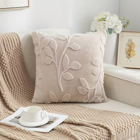 BYFT 2D flat printing Soft Faux Rabbit Fur Throw Pillow Cover with Branch Pattern Set of 01 Pcs