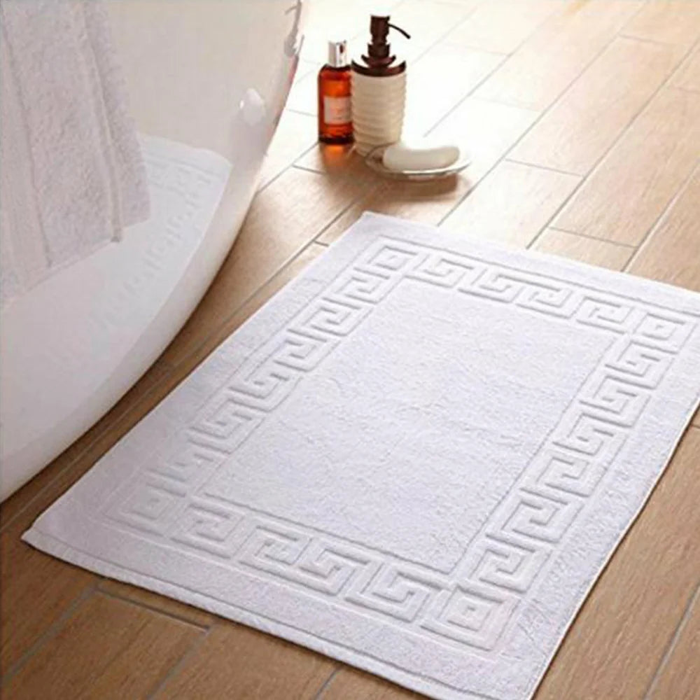BYFT Magnolia Cotton Bath Mat Jacquard Greek Design Luxury - Soft, Absorbent, Quick-Dry Bath Linen