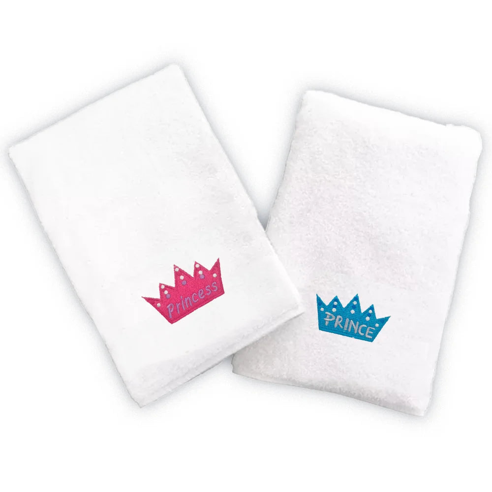 BYFT Embroidered For You Personalised Couple Towel - Prince & Princess Design High Quality Embroidery Perfect For Gifting