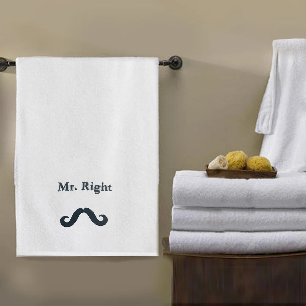 منشفة قطنية مخصصة من BYFT مطرزة خصيصًا لك - تصميم Mr. Right، تطريز عالي الجودة، مثالية للهدايا