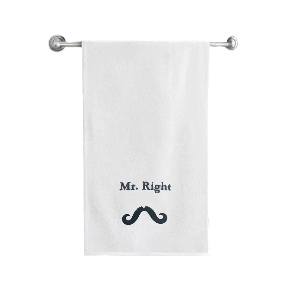 منشفة قطنية مخصصة من BYFT مطرزة خصيصًا لك - تصميم Mr. Right، تطريز عالي الجودة، مثالية للهدايا