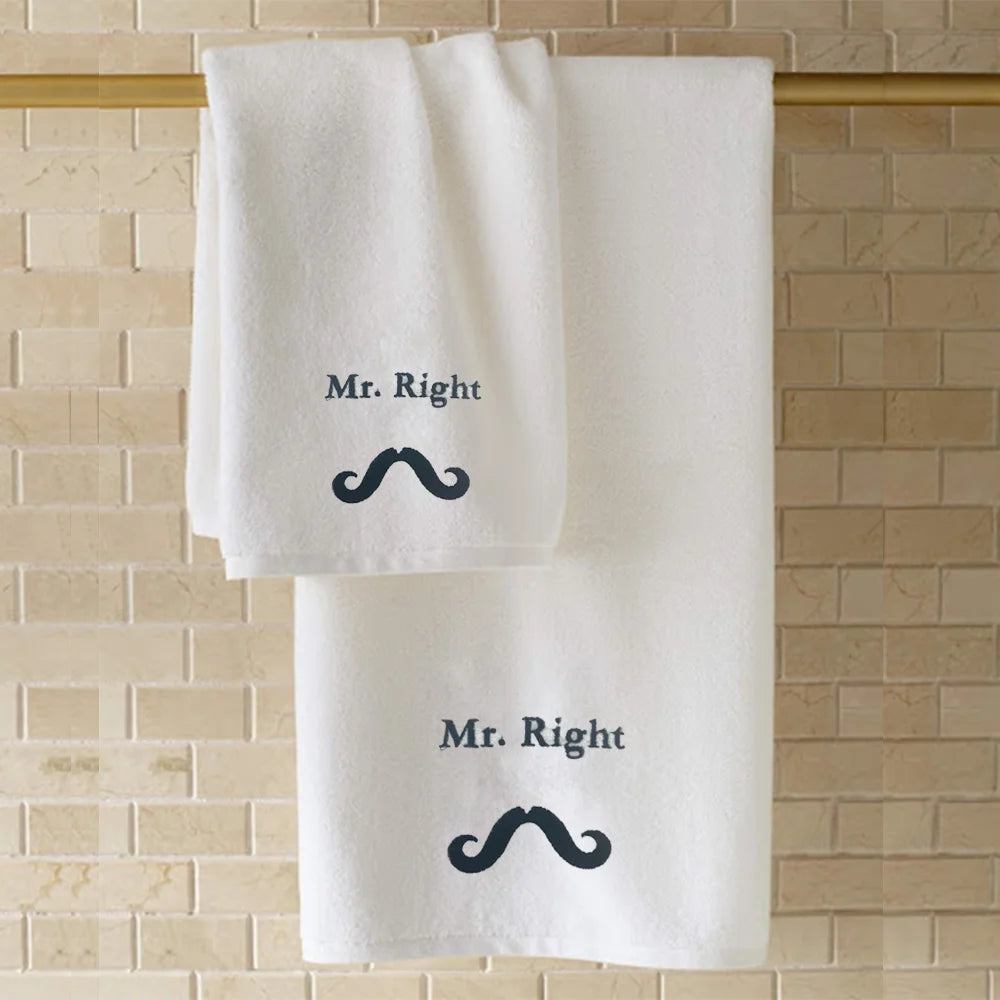 منشفة قطنية مخصصة من BYFT مطرزة خصيصًا لك - تصميم Mr. Right، تطريز عالي الجودة، مثالية للهدايا