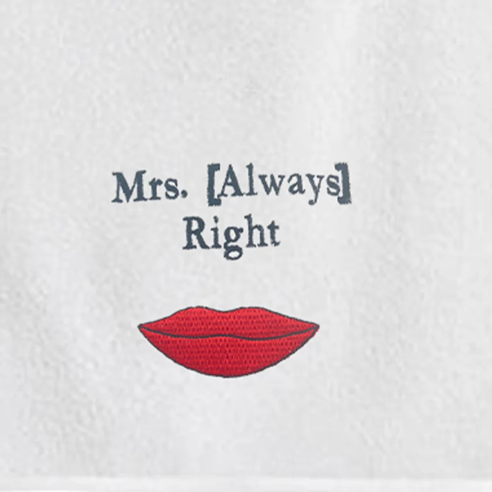 منشفة قطنية مخصصة من BYFT مطرزة خصيصًا لك - تصميم Mr. Always Right، تطريز عالي الجودة، مثالية للهدايا