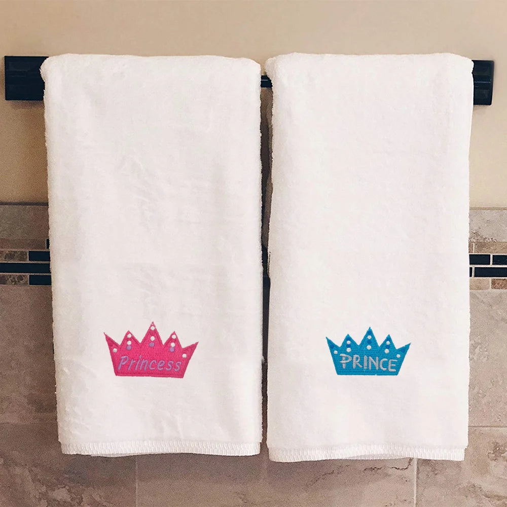 BYFT Embroidered For You Personalised Couple Towel - Prince & Princess Design High Quality Embroidery Perfect For Gifting
