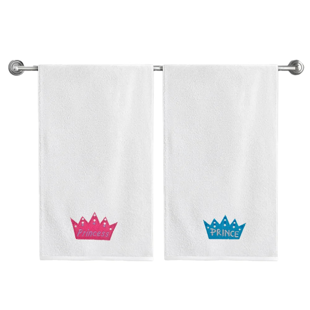 BYFT Embroidered For You Personalised Couple Towel - Prince & Princess Design High Quality Embroidery Perfect For Gifting