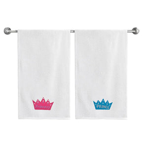 BYFT Embroidered For You Personalised Couple Towel - Prince & Princess Design High Quality Embroidery Perfect For Gifting
