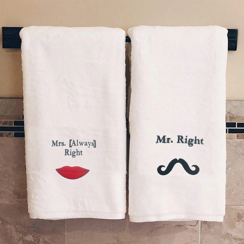 BYFT Embroidered For You Personalised Couple Towel - Mr. Right & Mrs. Always Right Design High Quality Embroidery Perfect For Gifting