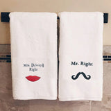 BYFT Embroidered For You Personalised Couple Towel - Mr. Right & Mrs. Always Right Design High Quality Embroidery Perfect For Gifting