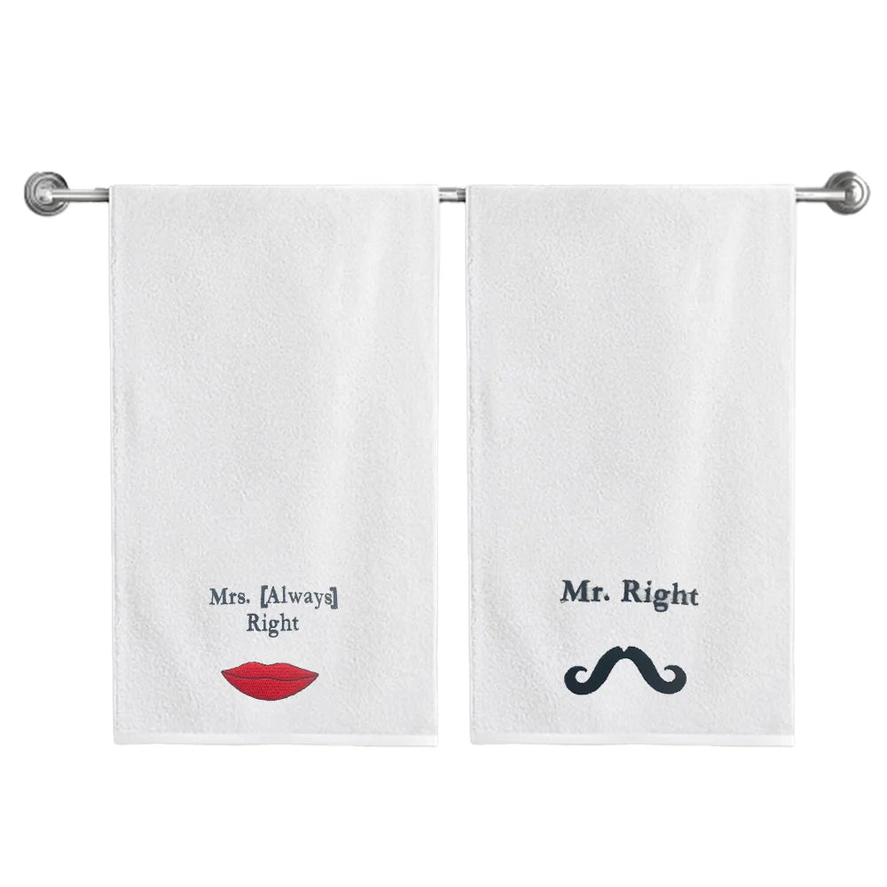 BYFT Embroidered For You Personalised Couple Towel - Mr. Right & Mrs. Always Right Design High Quality Embroidery Perfect For Gifting