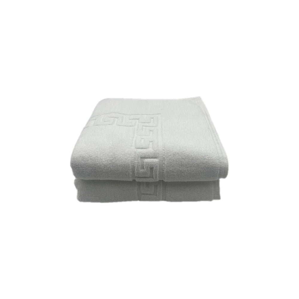 BYFT Magnolia Cotton Bath Mat Jacquard Greek Design Luxury - Soft, Absorbent, Quick-Dry Bath Linen